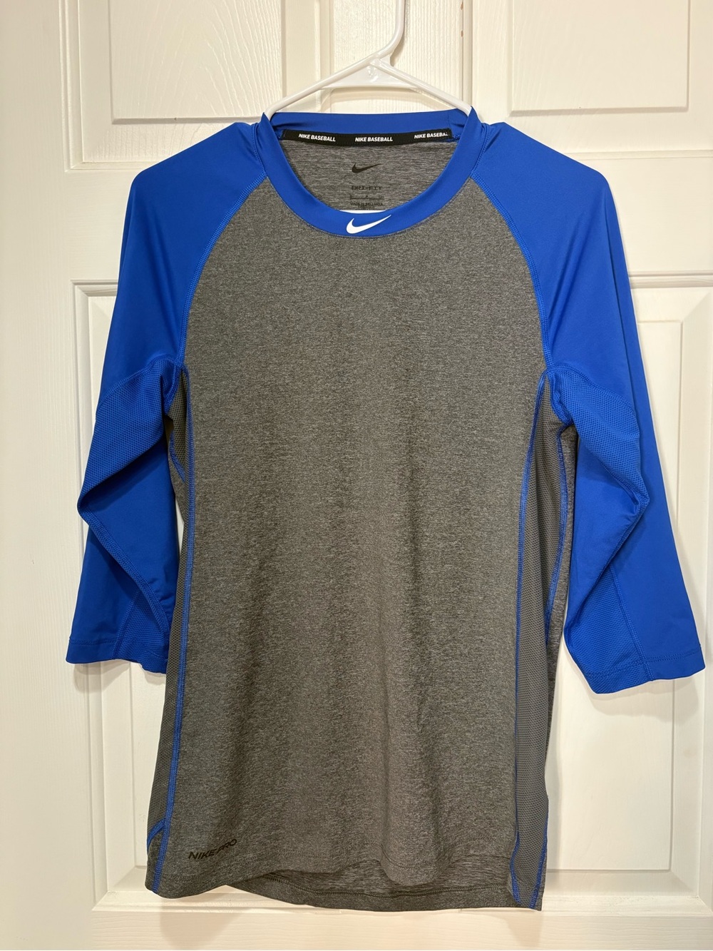 Nike Heather Gray Baseball Top with Royal Blue Collar